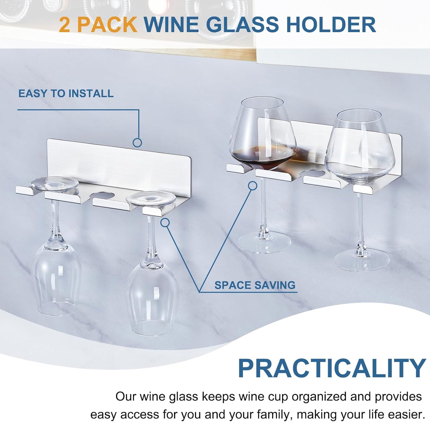Wine Glass Holder Wine Glass Drying Rack Stainless Steel Hanging Stemware Rack Wall Mounted