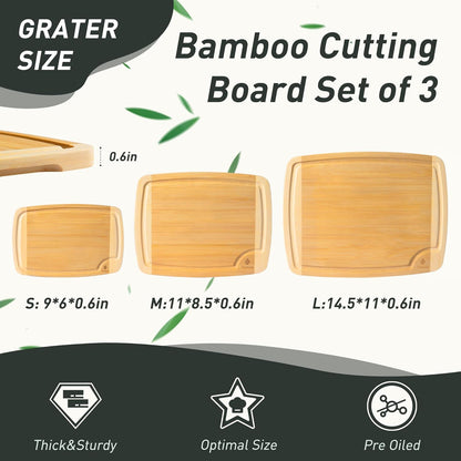 3 packs Bamboo Cutting Board Set Non Slip Feet Over Sink For Kitchen Meal Prep & Serving Brides Her
