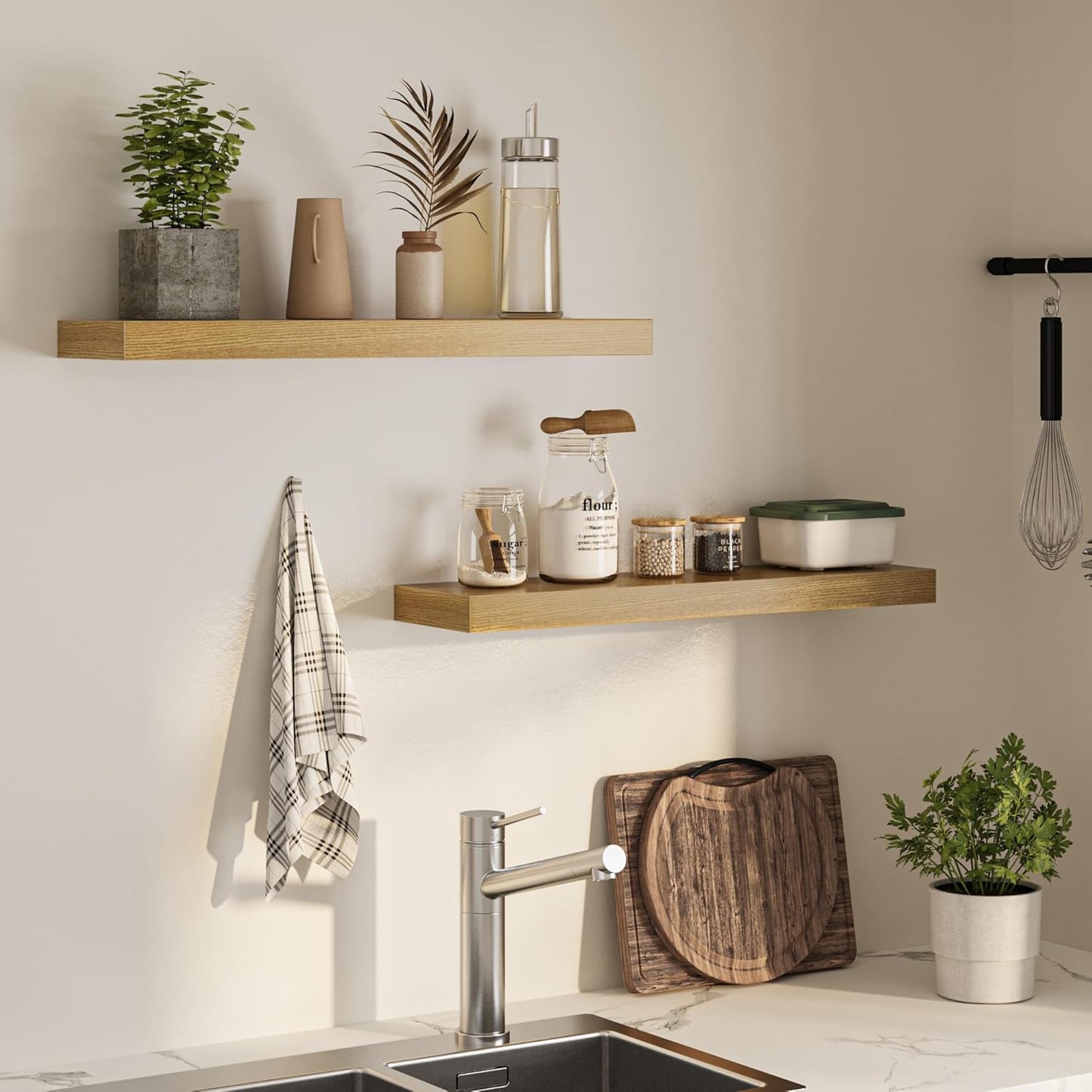 Floating Shelves for Wall, 31.5" W x 6.7" D x 1.5" H, Wooden Wall Mounted Display Shelves with