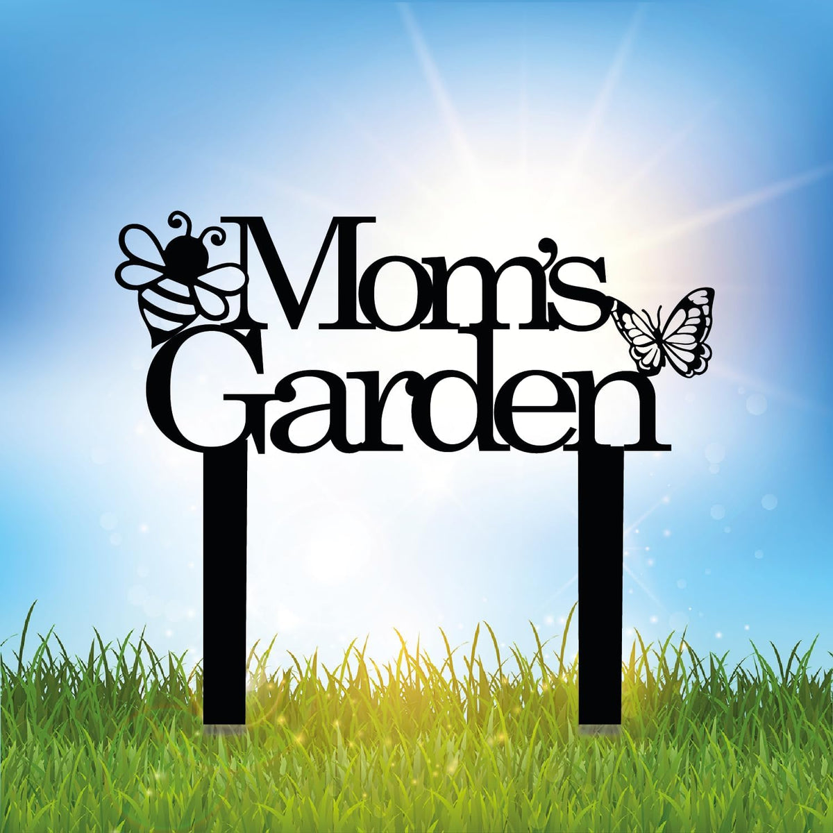 Custom Patio Meta Sign with Stake, Bee and Butterfly Decoration, Farmhouse Yard Art - Personalized