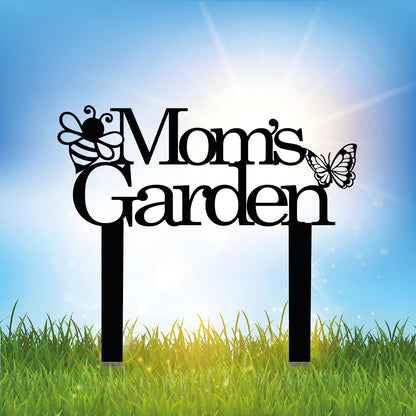 Custom Patio Meta Sign with Stake, Bee and Butterfly Decoration, Farmhouse Yard Art - Personalized
