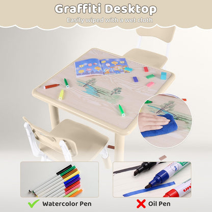 Kids Table and 2 Chairs Set, Height Adjustable (17.7"-26.1") Toddler Table and Chair Set