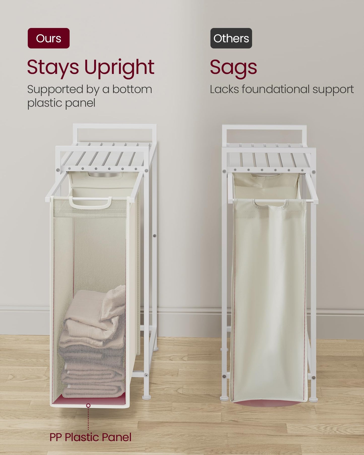 VASAGLE Laundry Hamper, Laundry Basket, Laundry Sorter with a Pull-Out and Removable Bag, Shelf