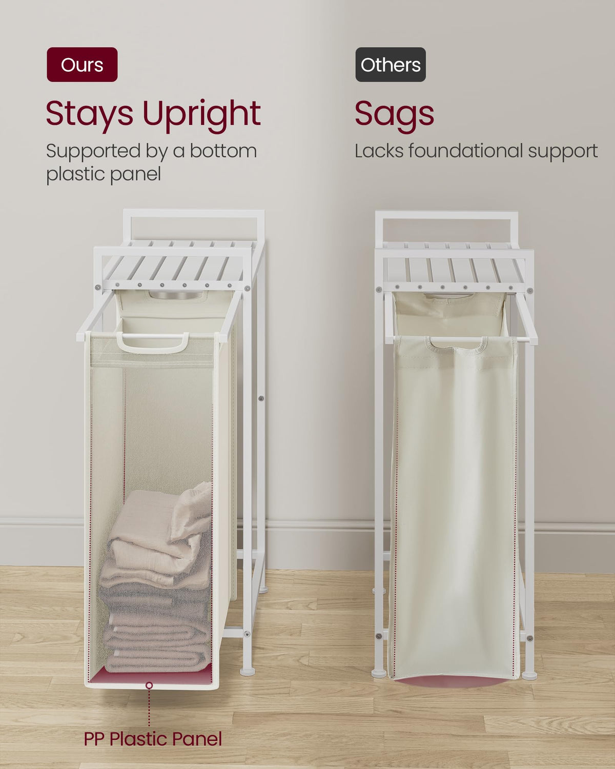VASAGLE Laundry Hamper, Laundry Basket, Laundry Sorter with a Pull-Out and Removable Bag, Shelf