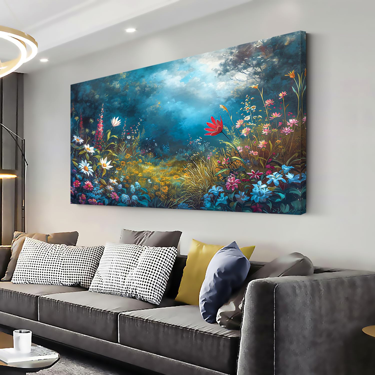 LASMOND Beautiful Colorful Grassland in Forest Landscape Wall Art Decor Artwork for Bedroom (24x48