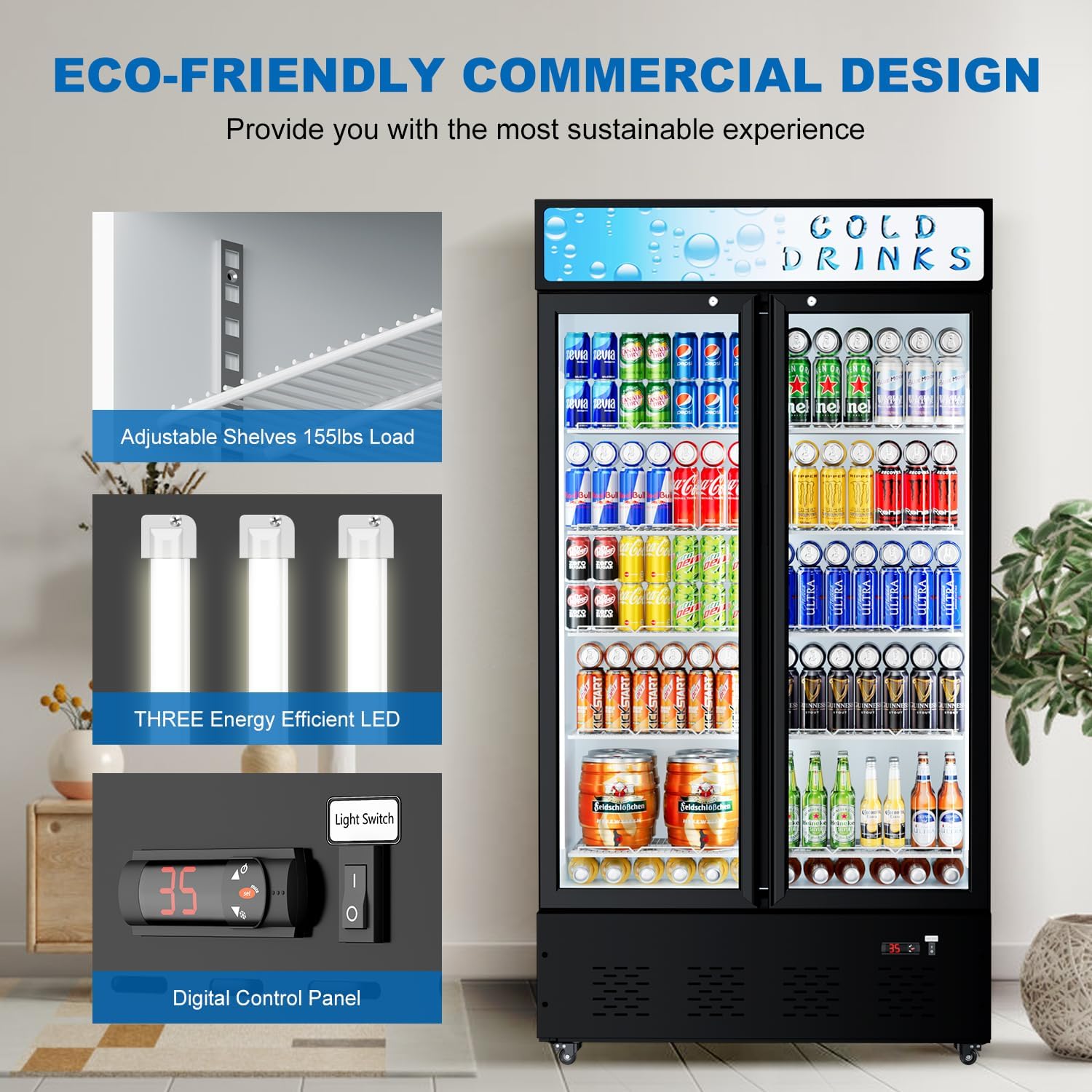 30 Cu.ft. Commercial Beverage Refrigerators Glass Door Refrigerator Upright Display Cooler with