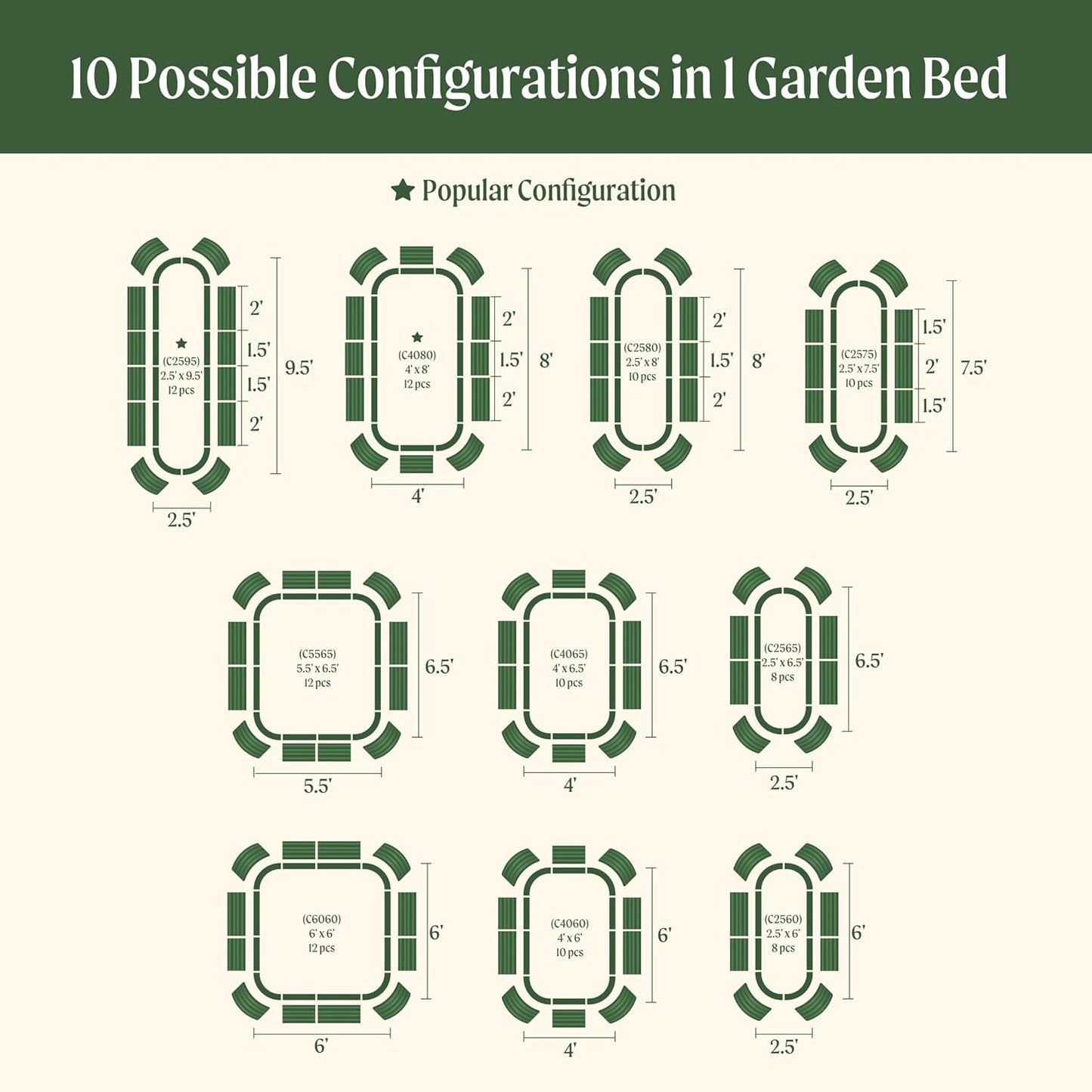 Vego garden 32" Extra Tall Raised Garden Bed Kits, 10 in 1 Modular Raised Planter Box for
