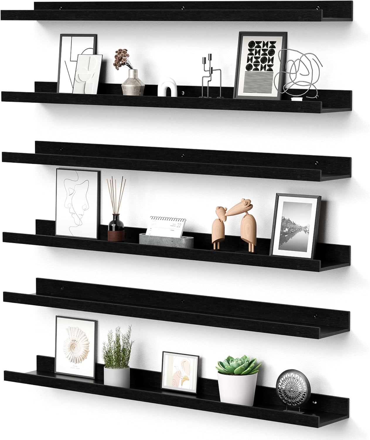 upsimples Floating Shelves for Wall, Wall Shelves for Decor Storage Set of 6, Wall Mounted Wood