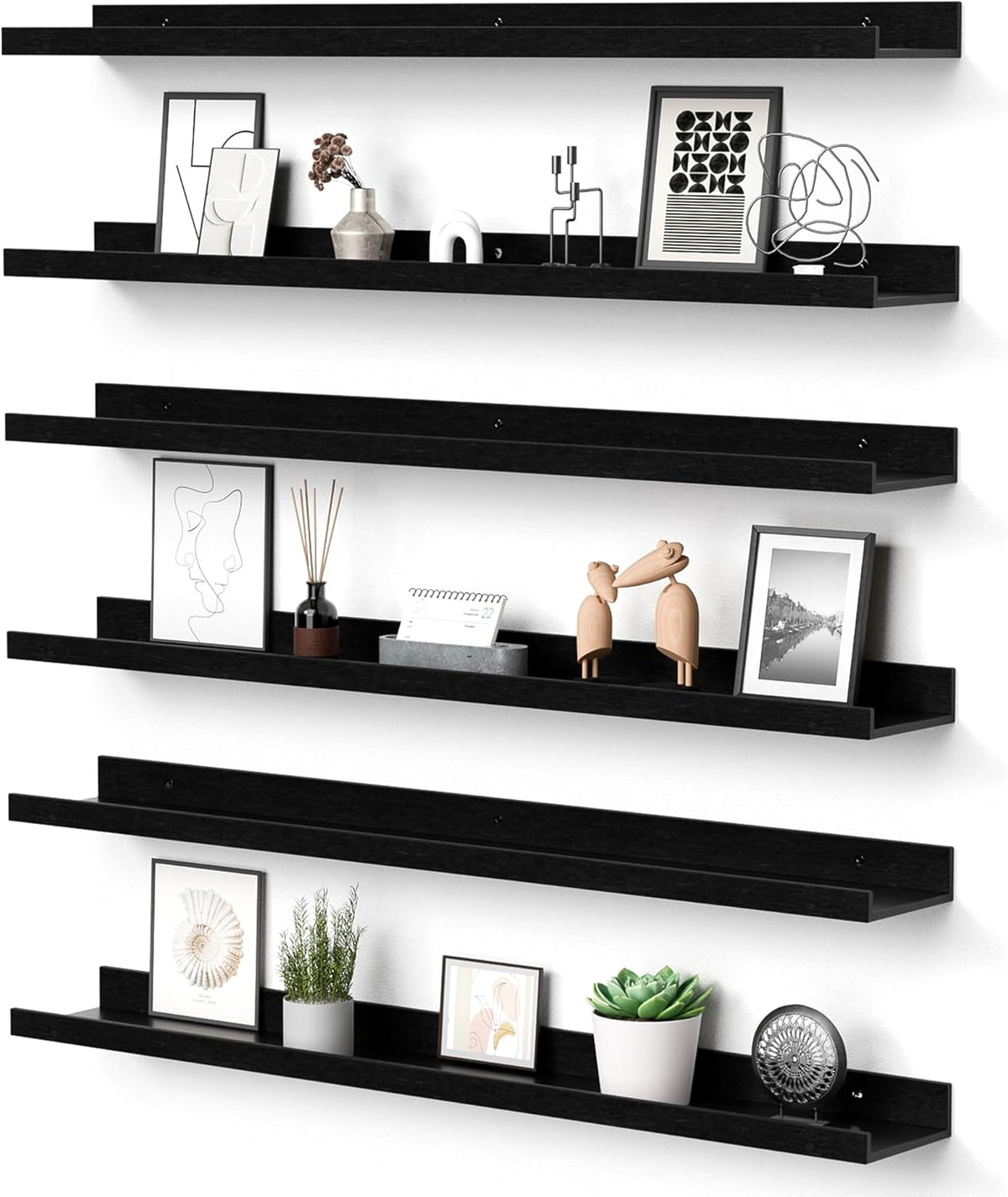 upsimples Floating Shelves for Wall, Wall Shelves for Decor Storage Set of 6, Wall Mounted Wood
