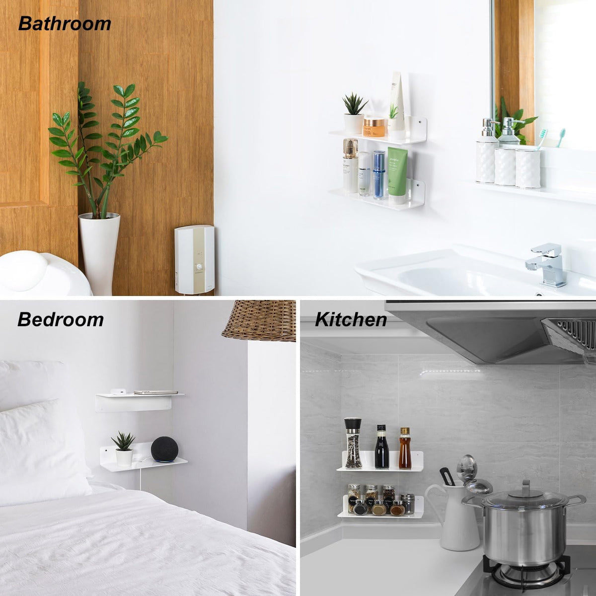 OAPRIRE White Acrylic Floating Shelves Set of 2 - Damage Free Expand Wall Space - 12 Inch Wall