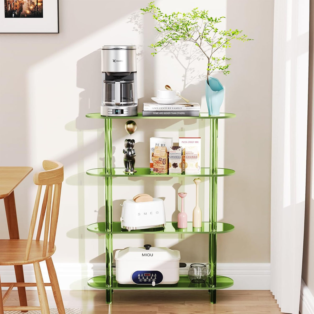 Clear Bookshelf, Acrylic Bookcase with Open Book Shelf Console Table for Entryway Office (4 Tier