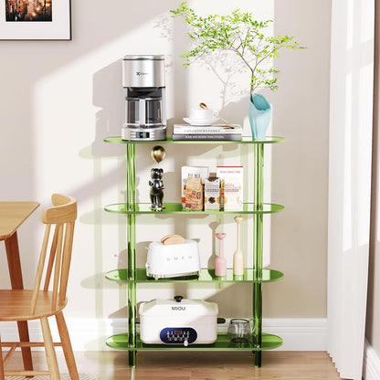 Clear Bookshelf, Acrylic Bookcase with Open Book Shelf Console Table for Entryway Office (4 Tier