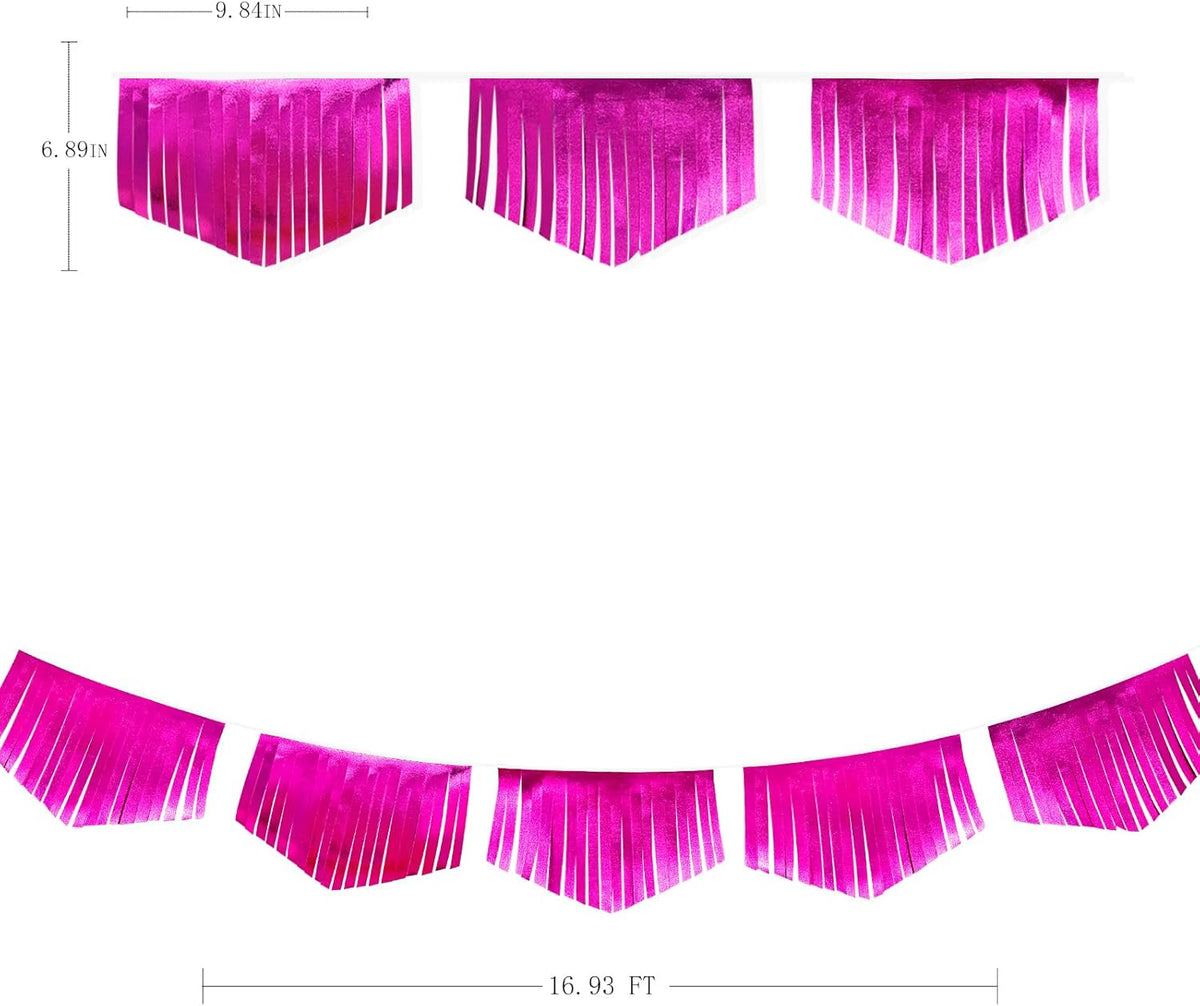 Hot pink Tassel Banner Double Sided Metallic Fabric Pennant Bunting Flag Garland for Birthday