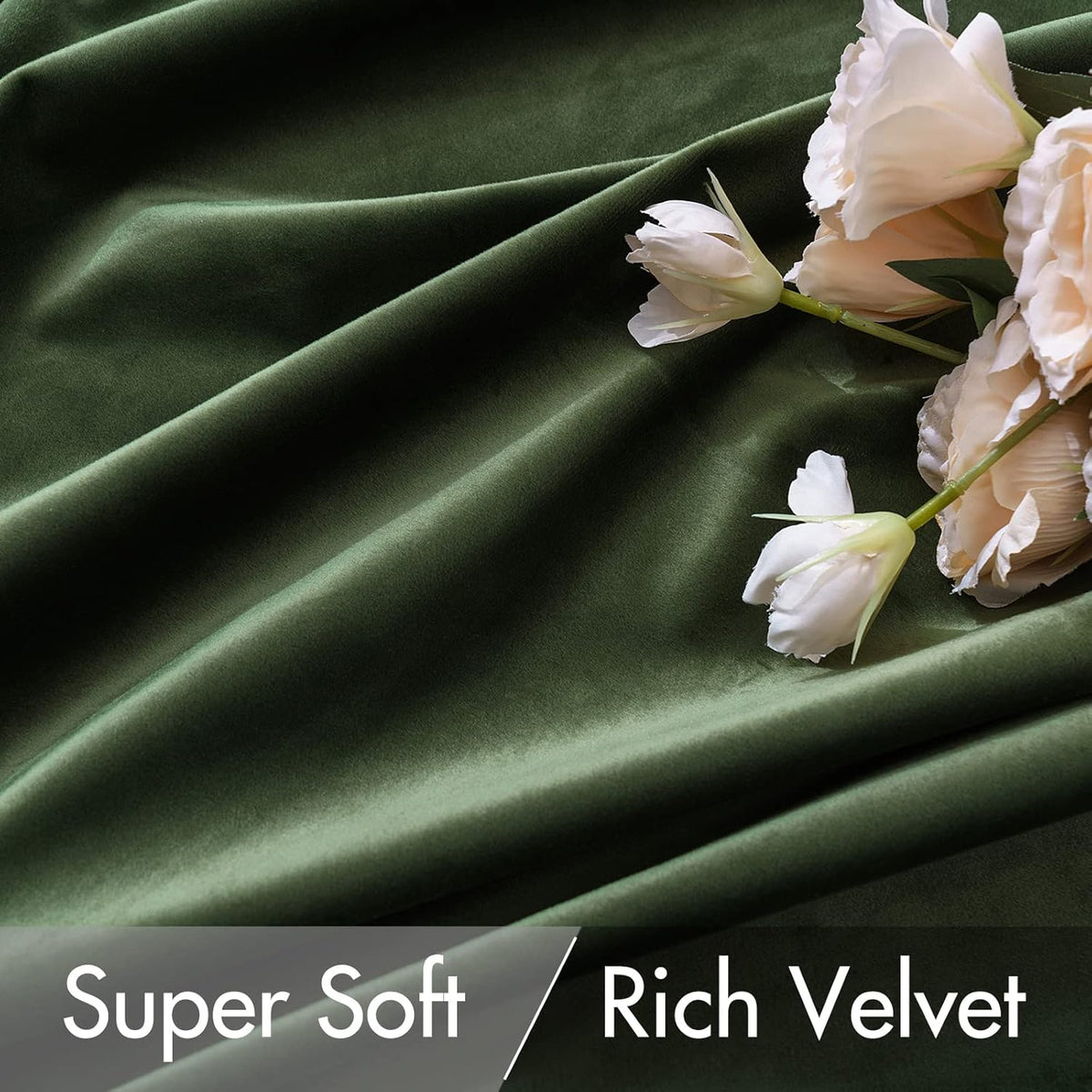 MIULEE Olive Green Velvet Curtains 90 inches 2 Panels - Pinch Pleat Luxury Room Darkening Curtains