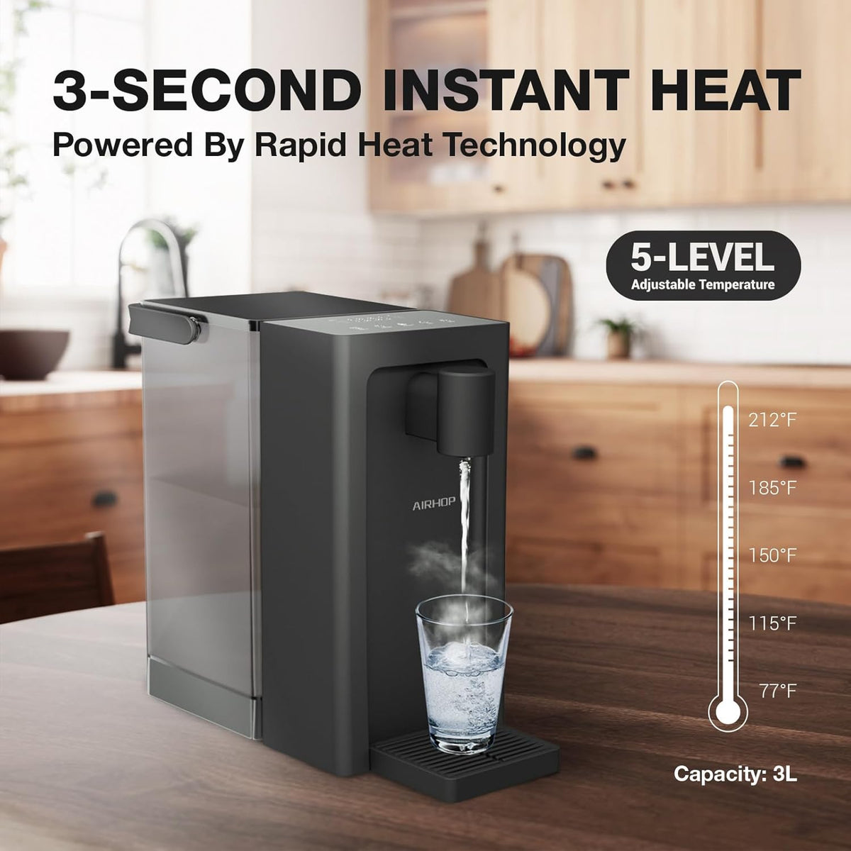 AIRHOP Instant Hot Water Dispenser, Quick Heating Countertop Water Dispenser with Child Locks