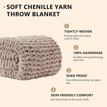 L'AGRATY Chunky Knit Blanket Throw: 50''x60'' Chenille Chunky Knitted Throw Blanket for Bed Couch