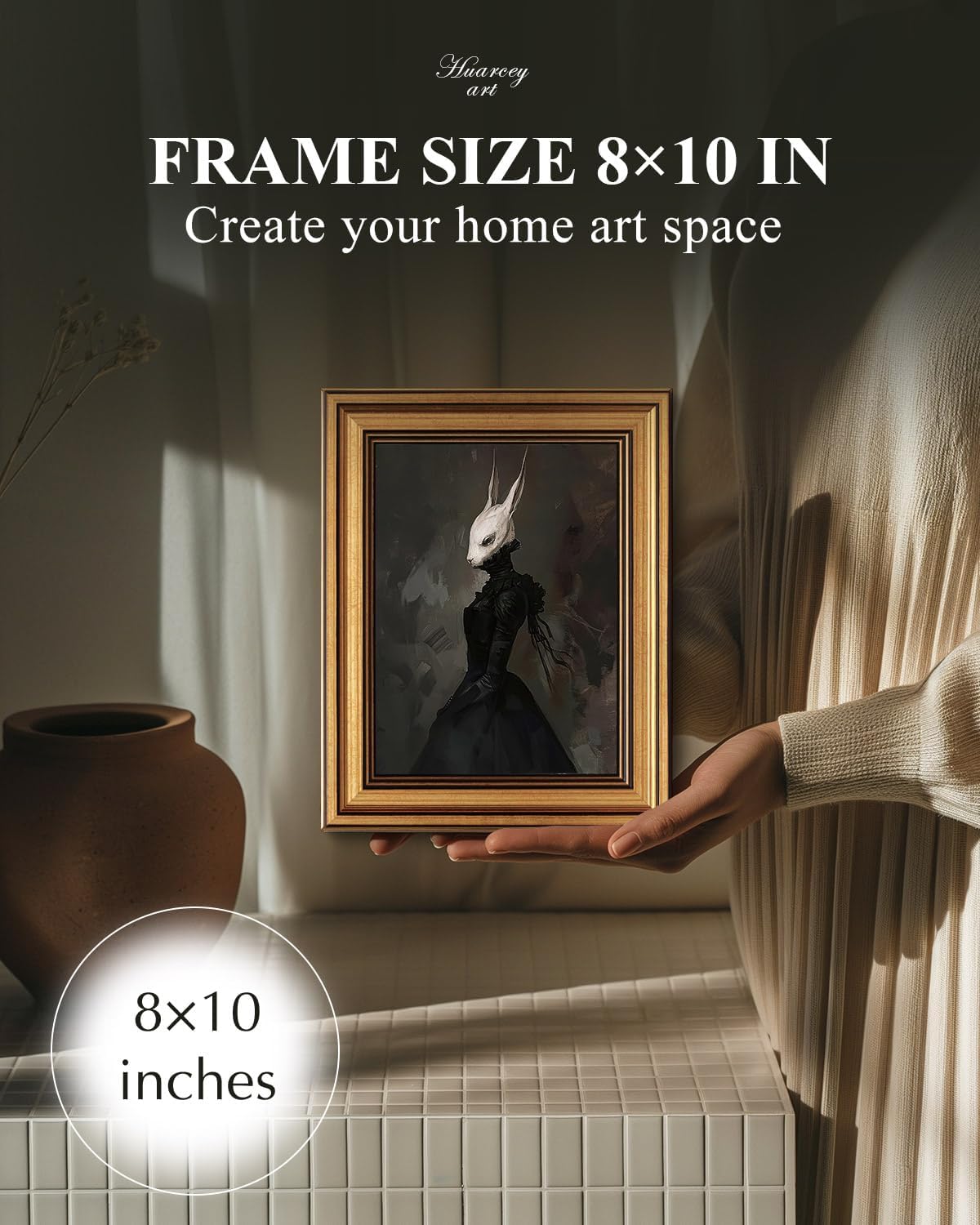 HUARCEY Gold Framed Vintage Wall Art Canvas Prints Gothic Room Decor Vintage Rabbit Lady Wall