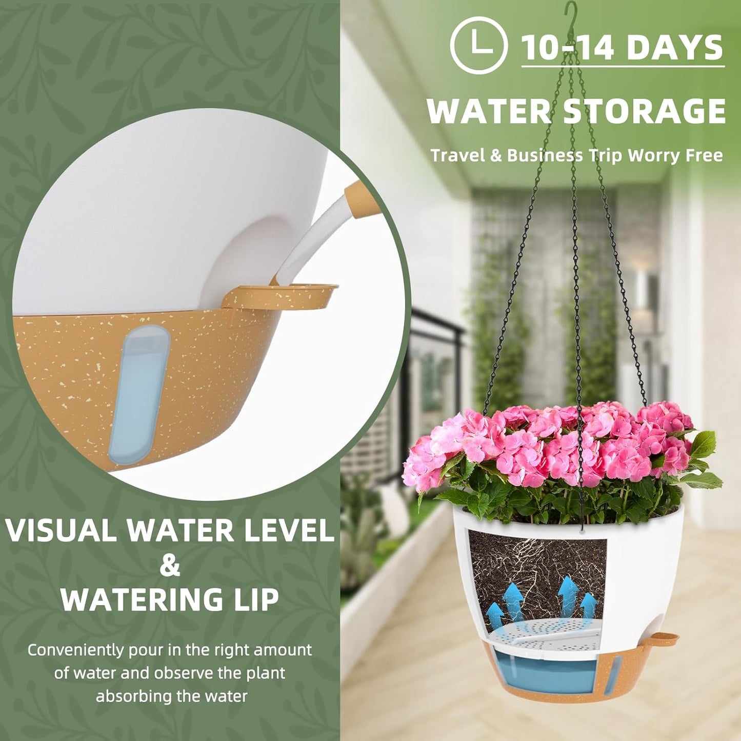 ZMTECH 12 Inch Hanging Planters for Indoor Outdoor Plants, 2 Pack Self Watering Hanging Plant Pots