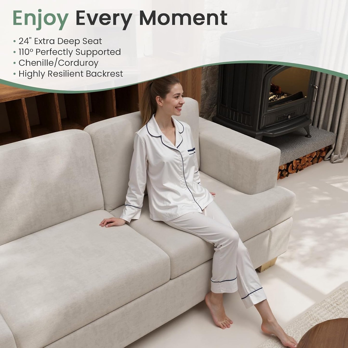 2 Piece Set Comfy Sofa Couch, 2 3-Seater Sofa with Deep Seats, Modern Sleeper Couch for Living