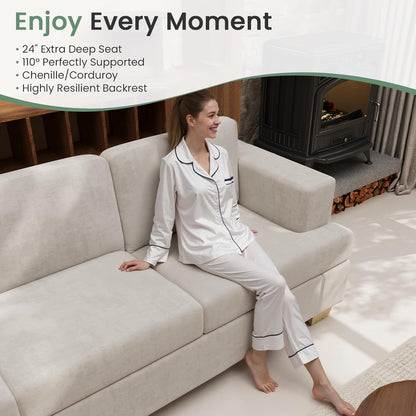 2 Piece Set Comfy Sofa Couch, 2 3-Seater Sofa with Deep Seats, Modern Sleeper Couch for Living