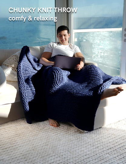 YnM Chunky Throw Blanket, Medium-Weight, Hand Knitted, Skin Friendly, Ventilated and Breathable