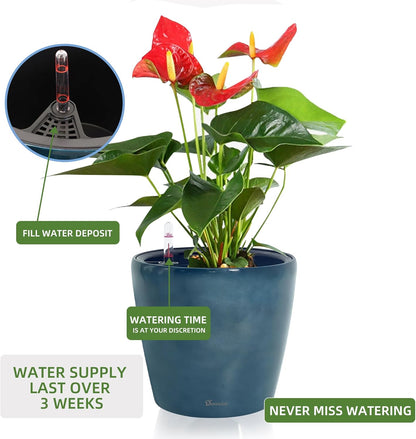 Dexceder 11x10 Inches Self Watering Planter Indoor Outdoor, Inner Pot Design, Thickened Table