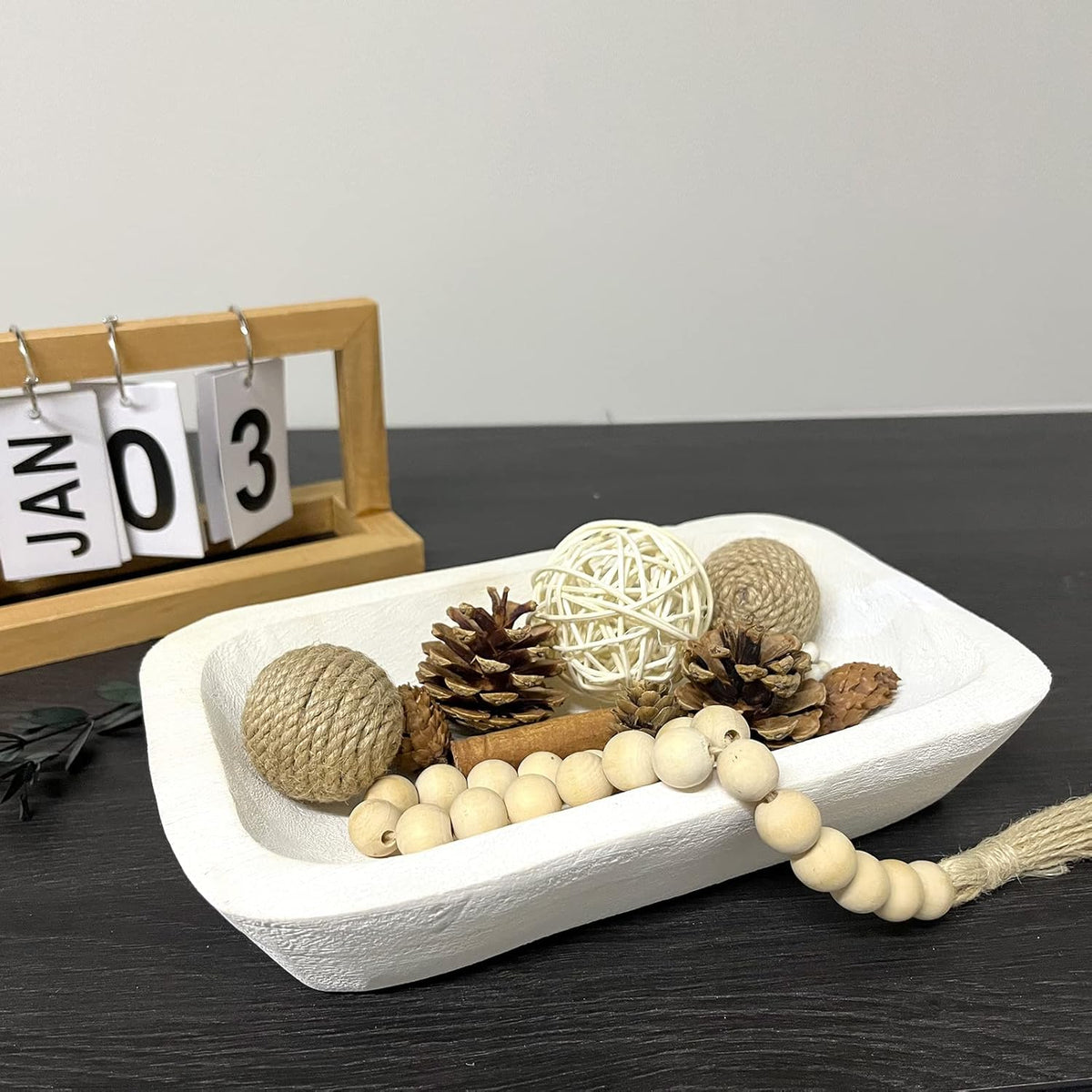 Wooden Dough Bowl Decor, Vintage Wooden Bowl Hand Carved Home Decor for Dining Table Center, Living