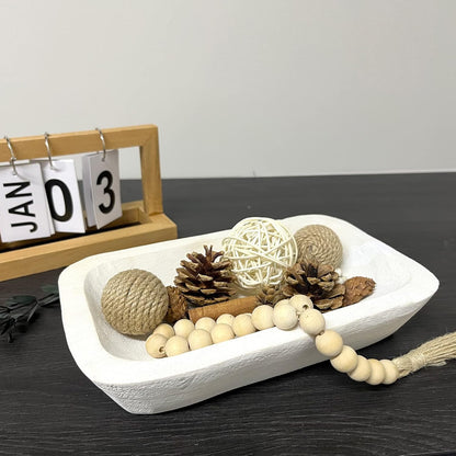 Wooden Dough Bowl Decor, Vintage Wooden Bowl Hand Carved Home Decor for Dining Table Center, Living