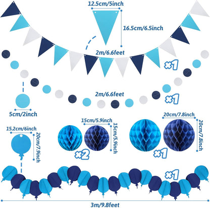 Blue Party Decorations, Easy Assembly Paper Fan Honeycomb Ball Garland Hanging Swirl Navy Blue