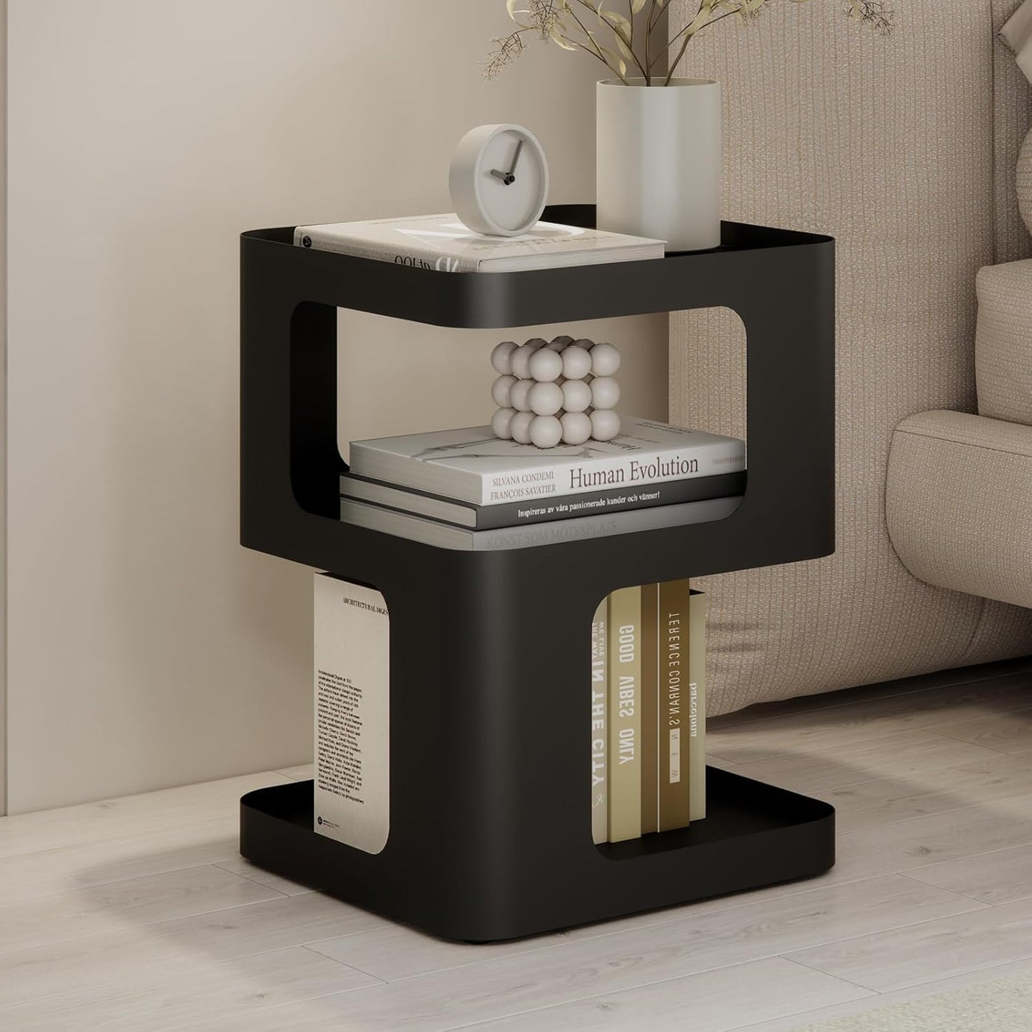 Modern Side Table, Metal Bedside Table Living Room, 3 Tier end Tables with Storage,Nightstand for