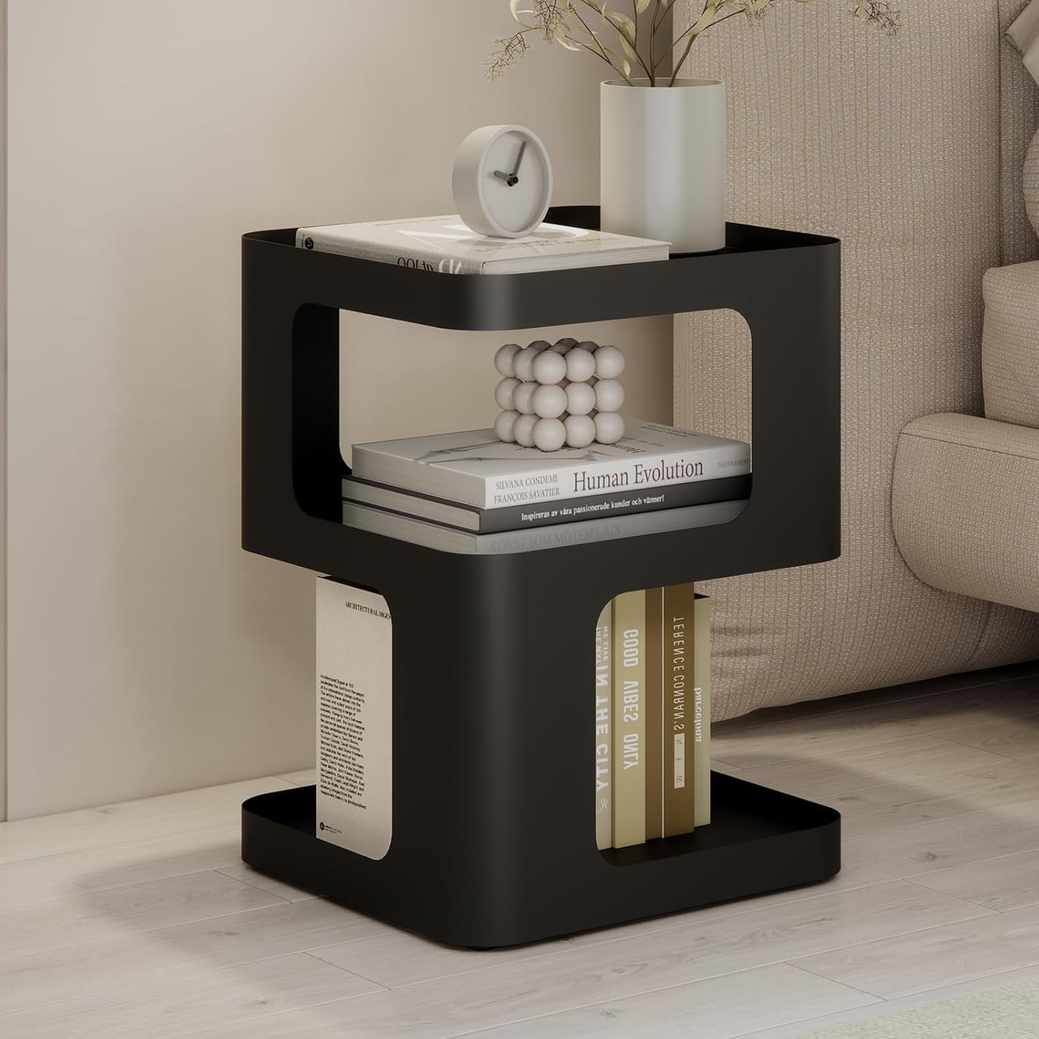 Modern Side Table, Metal Bedside Table Living Room, 3 Tier end Tables with Storage,Nightstand for