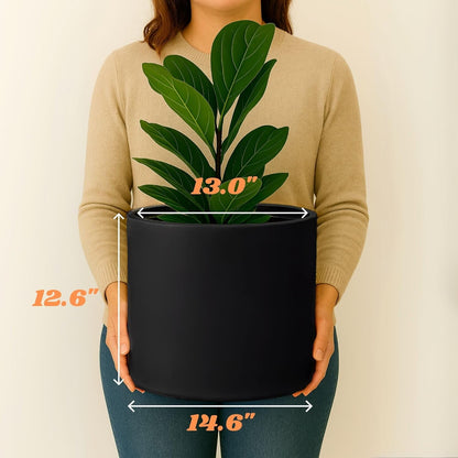 Fox & Fern 14.6 Inch Extra Large Planter — Premium Lightweight Fiberstone Matte Black Plant Pot