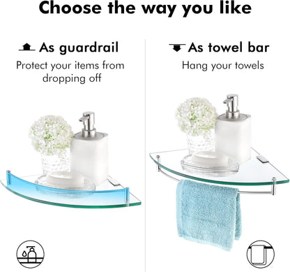KES Glass Corner Shelf Bathroom Shelf Tempered Glass with Rail SUS 304 Stainless Steel Floating