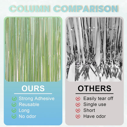 3 Pack 3.3 x 8.2 ft Sage Green Foil Fringe Backdrop Curtains, Tinsel Streamers Party Decorations