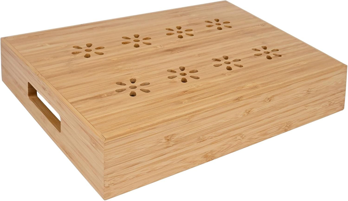 Natural Bamboo Storage Tray with 5 Custom Dividers, Deep Drawer Organizer for Kitchen, Small