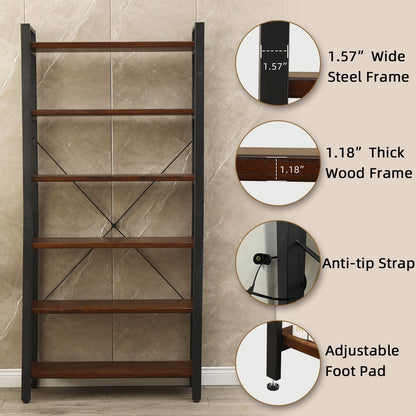 WH-AOERPYMY Natural Real Wood Bookcase,Industrial Bookshelf,6 Tier Solid Wood Open Book Shelf