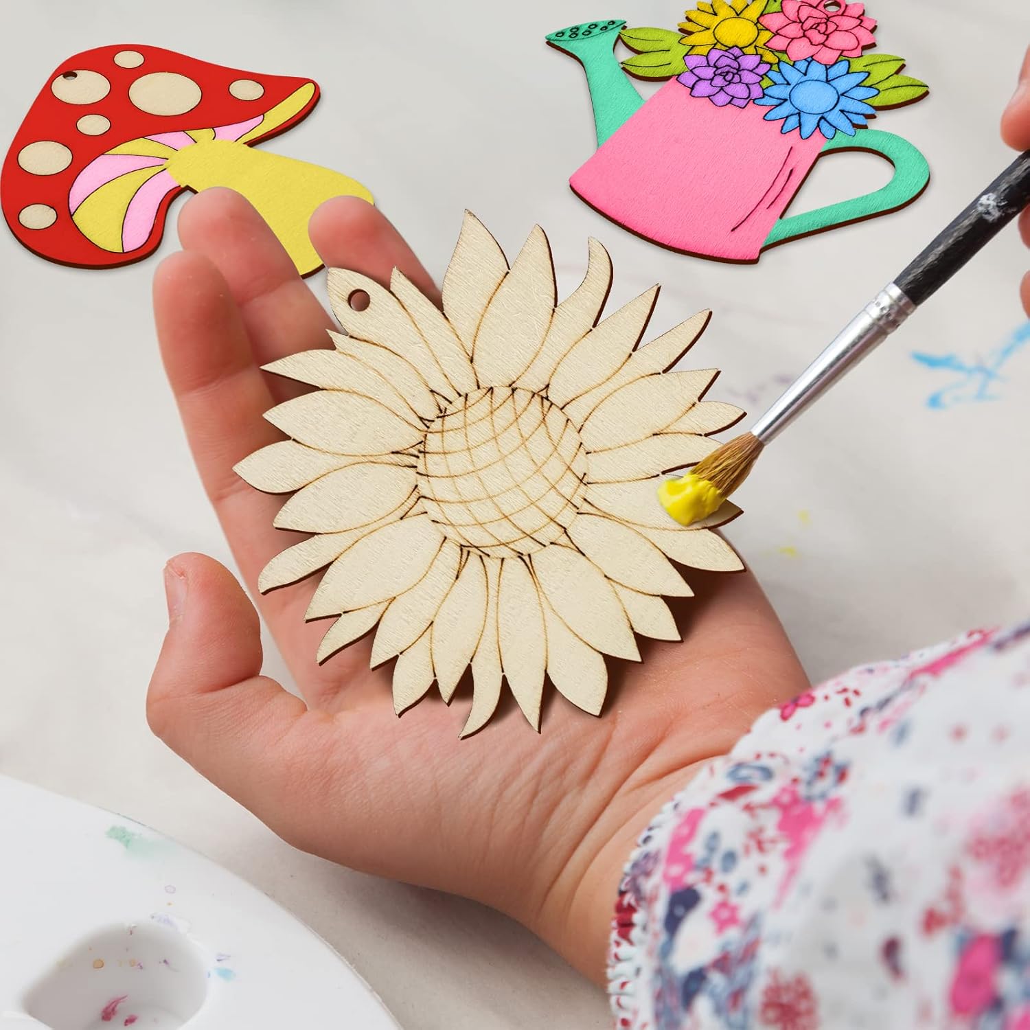 80PCS Wooden Spring Ornaments to Paint, 8 Styles DIY Blank Unfinished Wood Cutouts Ornament for
