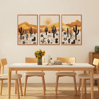 KAIRNE Cactus Canvas Wall Art,Desert Landscape Paintings,Aesthetic Abstract Prints Set of