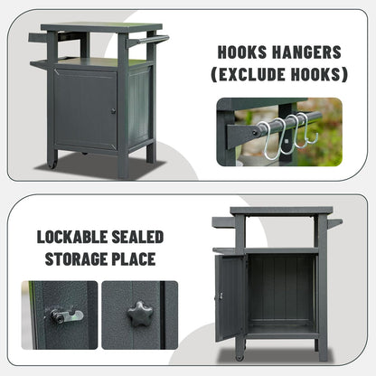 Domi Grill Carts Outdoor with Storage and Wheels, Whole Metal Portable Table and Storage Cabinet