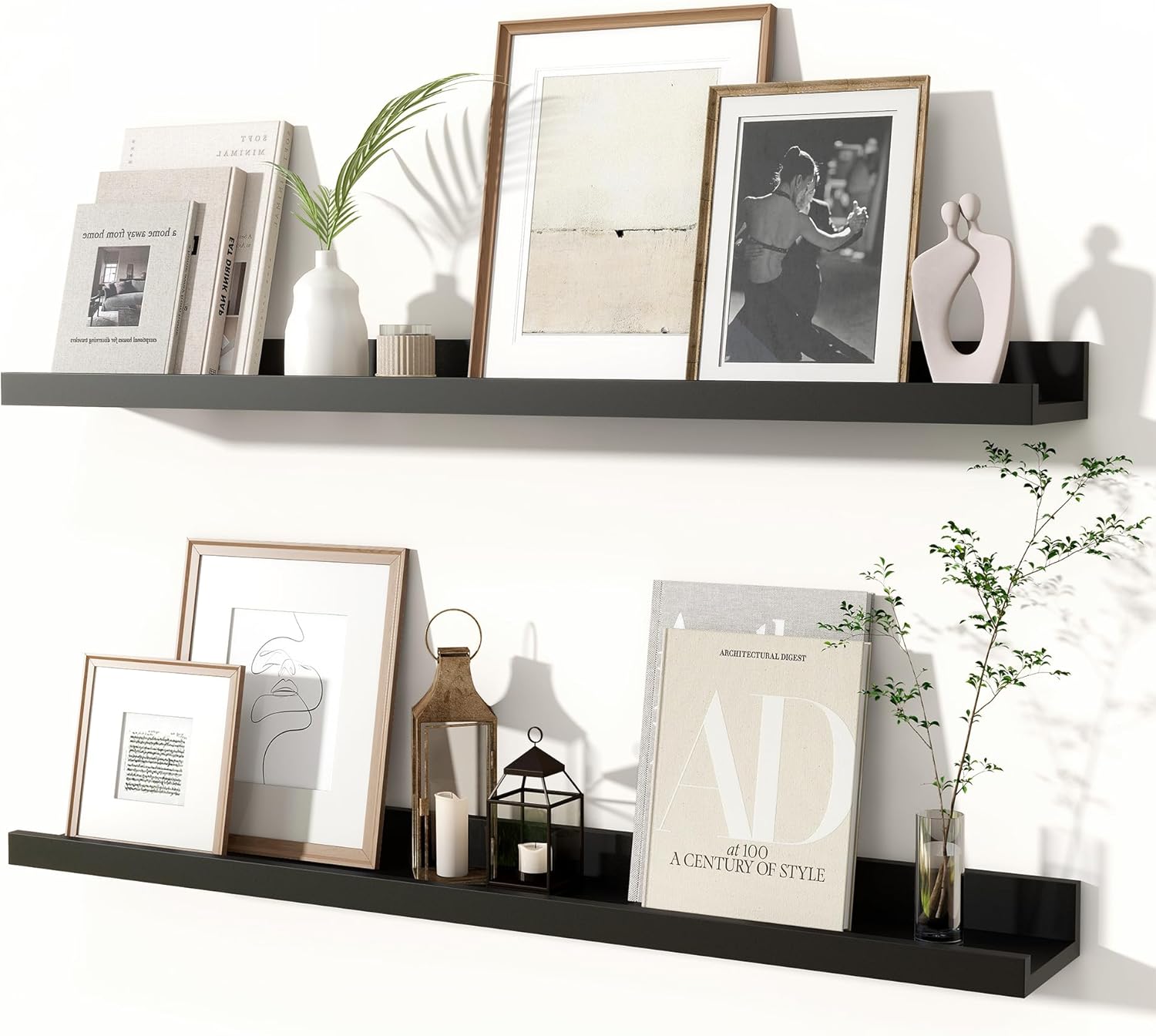 Fun Memories Picture Ledge Shelves Set of 2, 32 Inch Rustic Wall Mounted Floating Shelves with Lip