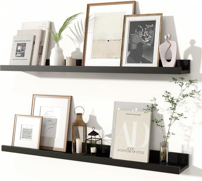 Fun Memories Picture Ledge Shelves Set of 2, 32 Inch Rustic Wall Mounted Floating Shelves with Lip