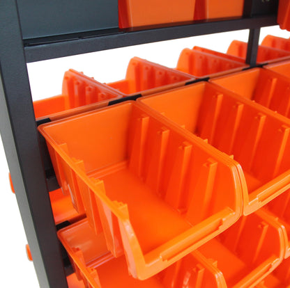 TRINITY Rolling Storage Bin Rack & Parts Organizer, 7-Tier Dual-Sided Bin Cart Shelving for Shop