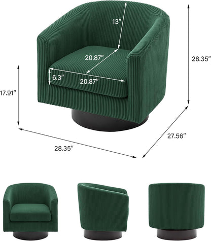 Swivel Barrel Accent Chair, Modern Round Corduroy Fabric Arm Chair for Living Room, Bedroom, Comfy