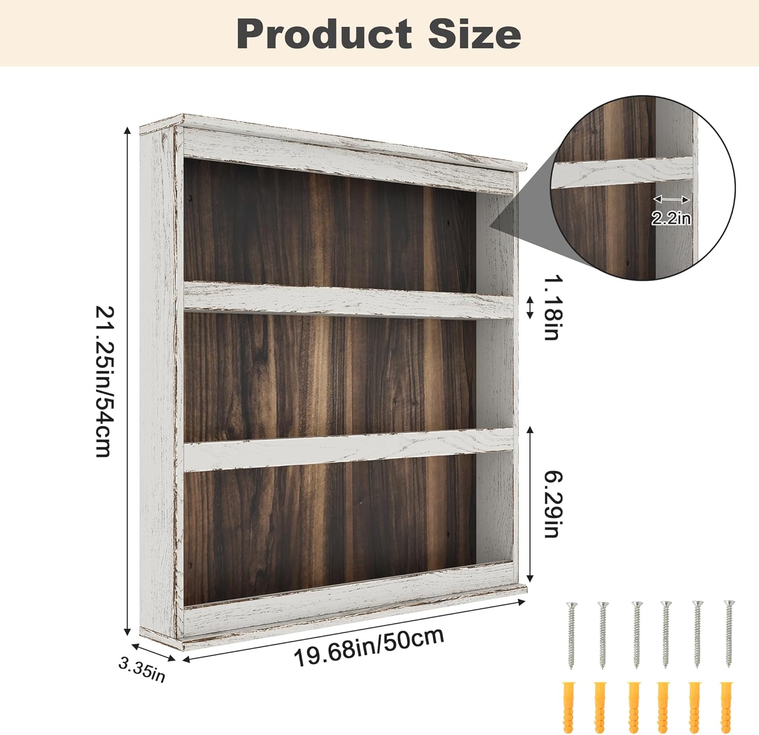 Nisorpa 3 Tier Spice Rack Wall Mount, Rustic Burnt Wood Wall Hanging Spice Rack Kitchen Spice Shelf