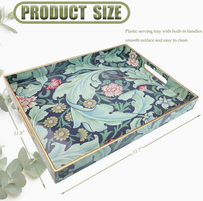 Spsyrine Serving Tray with Handles, Plastic Decorative Tray for Coffee Table, Living Room, Home