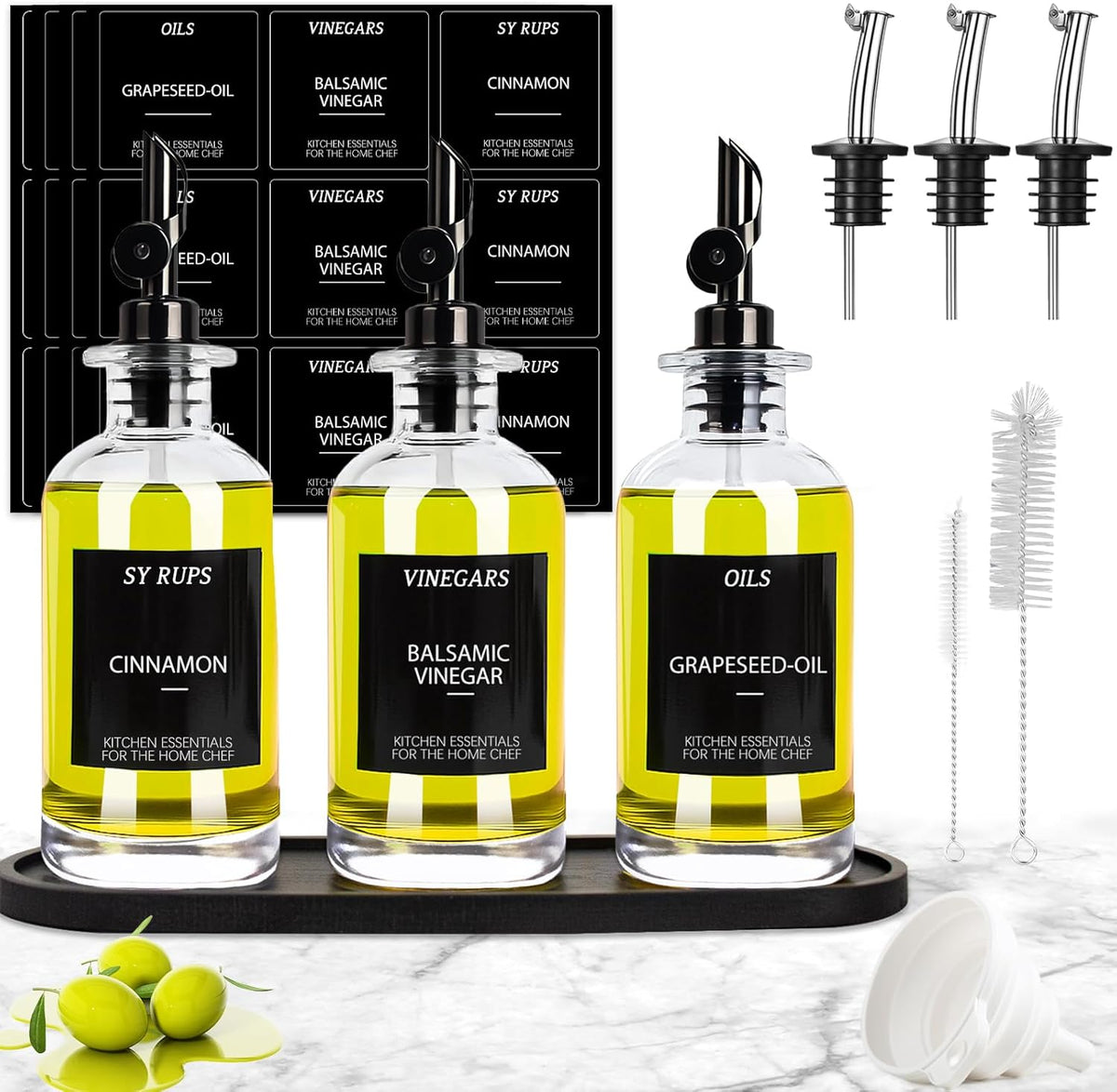 3PCS Olive Oil Dispenser Bottle For Kitchen, Soy Sauce Dispenser, Glass Oil and Vinegar Dispenser