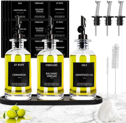3PCS Olive Oil Dispenser Bottle For Kitchen, Soy Sauce Dispenser, Glass Oil and Vinegar Dispenser