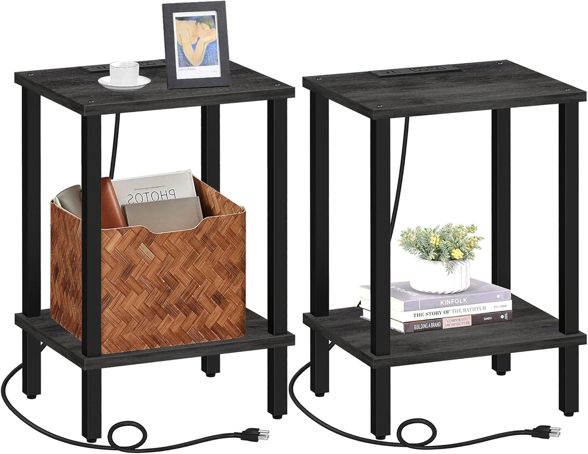 TUTOTAK End Table with Charging Station, Set of 2, Small Side Table, Nightstand Bedside Table