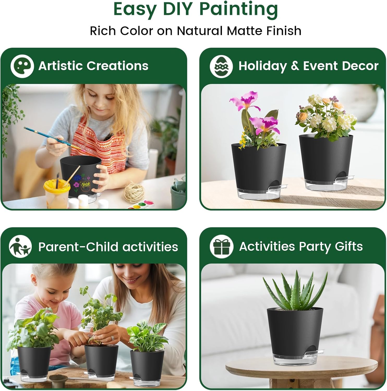 6 inch Self Watering Pots for Indoor Outdoor Plants, 3 Pack Flower Plant Pots with Drainage Holes