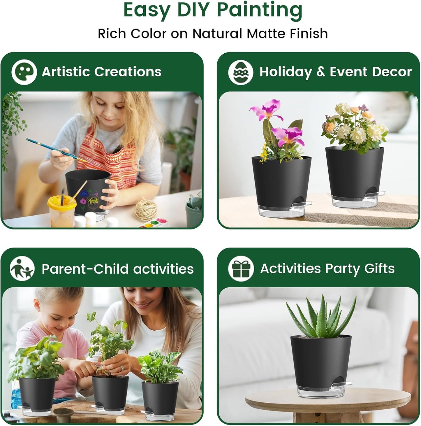 6 inch Self Watering Pots for Indoor Outdoor Plants, 6 Pack Flower Plant Pots with Drainage Holes